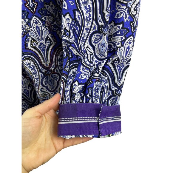 Robert Graham Men's XL Paisley Button Down Embroidered Flip Cuff Dress Shirt - Picture 8 of 15